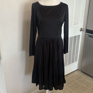 Classic black satin like, pleated A-line Fit and flare full skirt bottom dress